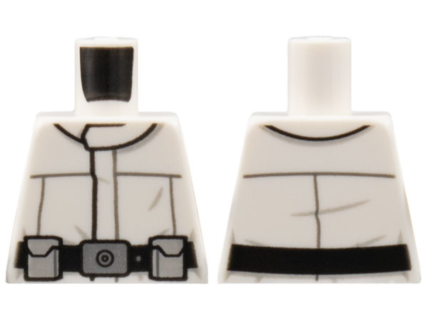 Lego Torso SW Imperial Crew Uniform Jacket with Wide Black Belt, Large Silver Buckle, and Light Bluish Gray Boxes Pattern / White