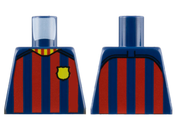 Lego Torso Soccer Shirt, Dark Red Stripes, Yellow Badge (FC Barcelona) Pattern / Dark Blue