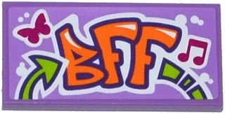 Lego Tile 2 x 4 with Butterfly, Music Note and 'BFF' Graffiti Pattern (Sticker) - Set 41099