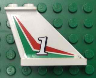 Lego Tail 4 x 1 x 3 with White Number 1 on Red and Green Chevrons Pattern on Right Side (Sticker) - Set 6543 / White