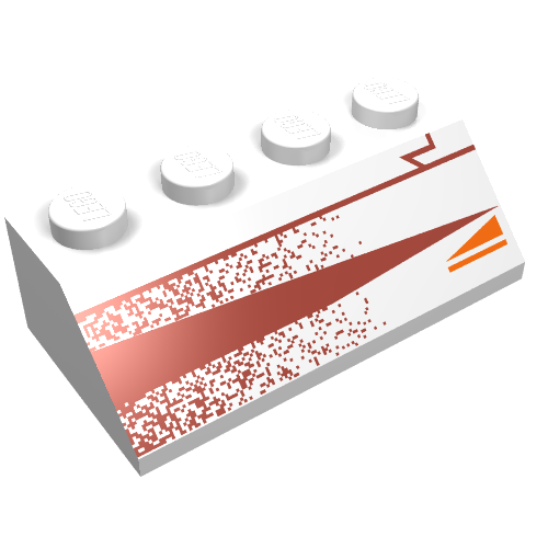 Lego Brick Sloped 45° 2 x 4 with Red and Gold Triangles Left Print