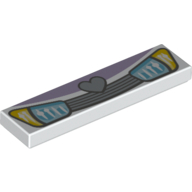 Lego Tile 1 x 4 with Blue Headlights and Grille with Heart Print / White
