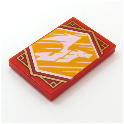 Lego Tile 2 x 3 with Yellow Ninjago Flag Print / Red