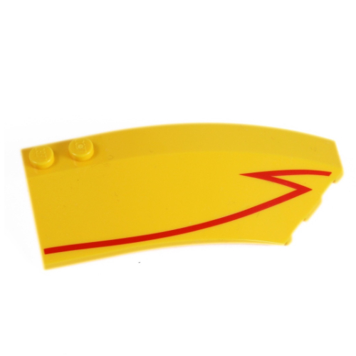 Lego Brick Wedged, Curved 8 x 3 x 2 Open Right with Red Stripe / Yellow