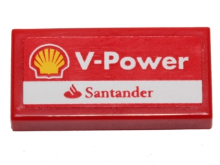 Lego Tile 1 x 2 with Shell 'V-Power' and Santander Logo Pattern (Sticker) - Set 40190