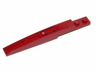 Lego Slope, Curved 10 x 1 with Black Hull Plate Lines Pattern Model Left (Sticker) - Set 75003 / Dark Red