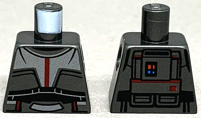 Lego Torso SW Silver Armor Plate with Dark Red Stripe, Black Midsection, Detailed Backpack with Red and Blue Lights Pattern / Pearl Dark Gray