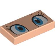 Lego Tile 1 x 2 with White/Azure Eyes, Black Eyelashes Print