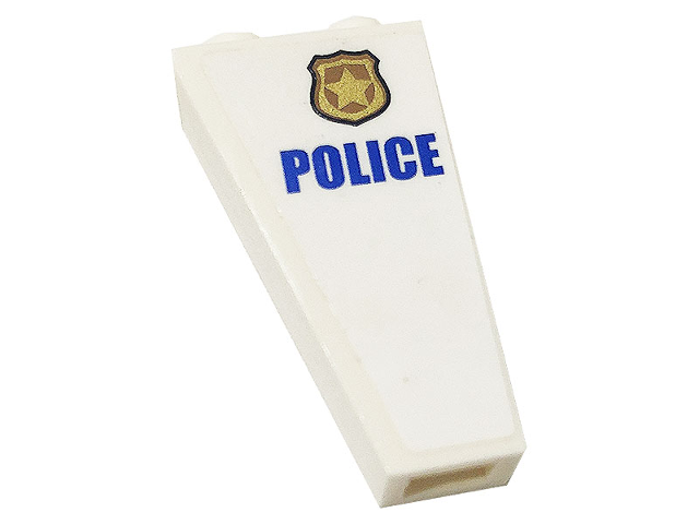Lego Slope, Inverted 75 2 x 1 x 3 with Blue 'POLICE' and Gold Police Badge Pattern Model Right Side (Sticker) - Set 60141