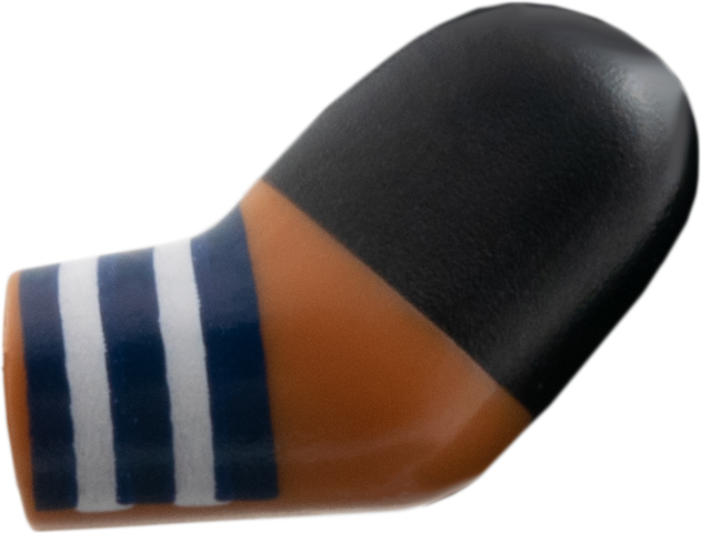 Lego Arm, Left with Black Short Sleeve, Dark Blue and White Wristband Pattern / Sienna Brown