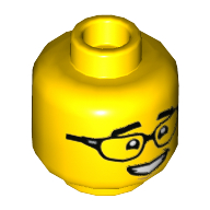 Lego Minifig Head, Thick Eyebrows, Glasses / No Glasses print / Yellow