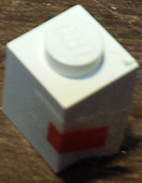 Lego Brick 1 x 1 with Red Rectangle Pattern (Sticker) - Set 1650-1 / White