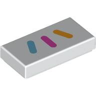 Lego Tile 1 x 2 with Bright Light Blue/Dark Pink/Bright Light Orange Stripes Print