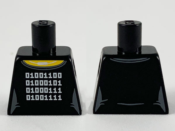Lego Torso Female Yellow Neck, Silver Necklace and 4 Rows of White Binary Code Logogram (LEGO) Pattern / Black