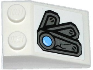 Lego Slope 33 3 x 2 with Cracked Armor Plate and Bright Light Blue Light Pattern Model Right Side (Sticker) - Set 70748 / White