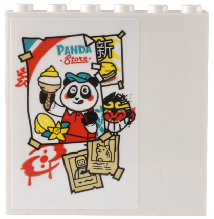 Lego Panel 1 x 6 x 5 with 'PANDA Store' Poster with Ice Cream Cone, Signs, Monkey King, and Bionicle Three Virtues Graffiti Pattern (Sticker) - Set 80036