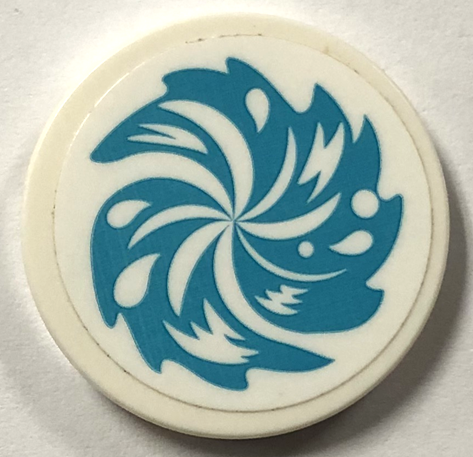 Lego Tile, Round 3 x 3 with Medium Azure Whirlpool Swirl of Water Pattern (Sticker) - Set 41445