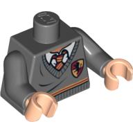 Lego Torso Sweater Gryffindor Stripe and Crest, Dark Red and Yellow Tie Print, Dark Bluish Gray Arms, Light Nougat Hands / Dark Bluish Gray