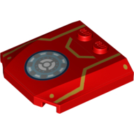 Lego Slope Curved 4 x 4 x 2/3 Triple Curved with 2 Studs and Iron Man Armor, Gold Lines, and Round Arc Reactor Print / Red