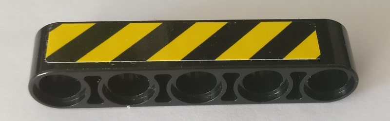 Lego Technic, Liftarm Thick 1 x 5 with Black and Yellow Danger Stripes Pattern Model Right Side (Sticker) - Set 42082 / Black