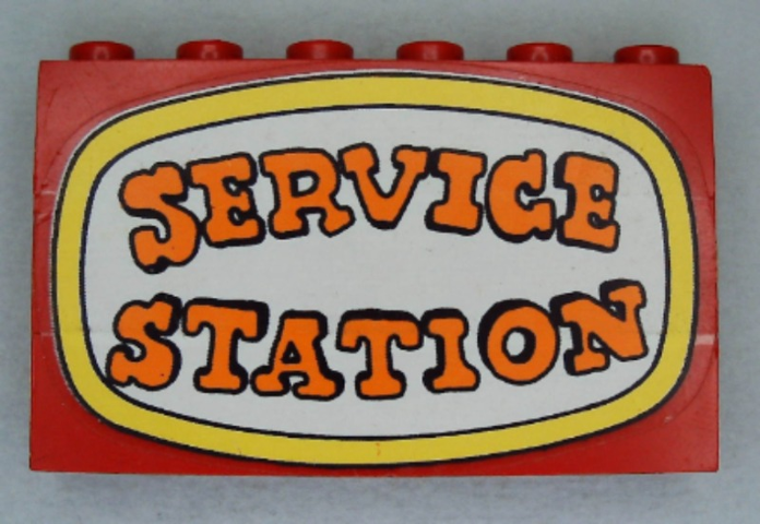 Lego Stickered Assembly 6 x 1 x 3 with 'SERVICE STATION' Pattern (Sticker) - Sets 344 / 134
