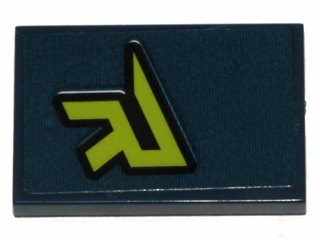 Lego Tile 2 x 3 with Lime Stylized Letter R Pattern (Sticker) - Set 70835 / Dark Blue