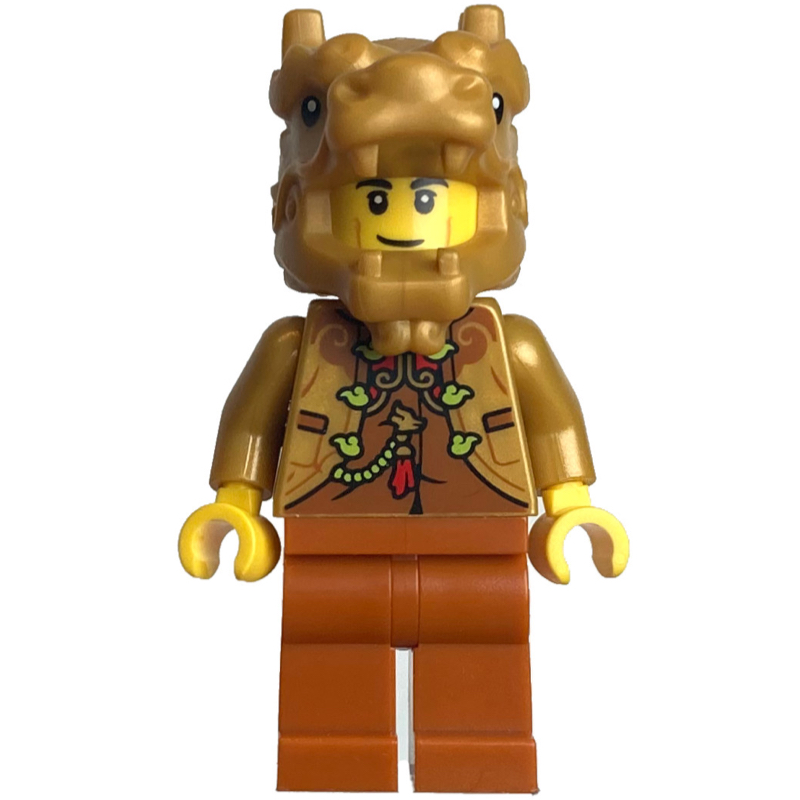 Lego Pearl Gold Torso, Dark Orange Legs, Pearl Gold Dragon Mask