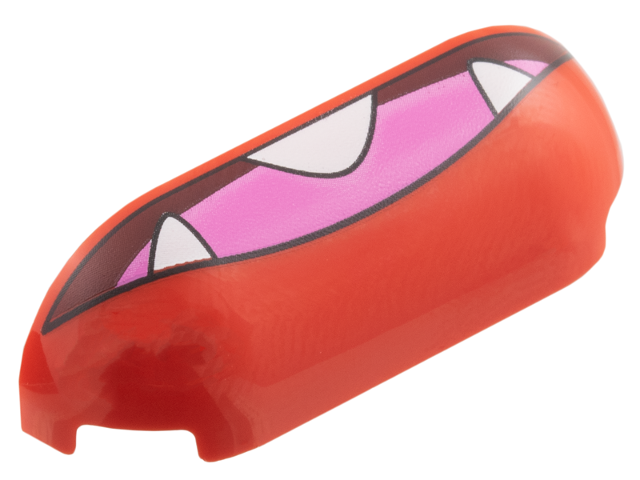 Lego Slope, Curved 1 x 4 with Rounded Ends with Dark Red Mouth, Dark Pink Tongue, White Teeth Pattern