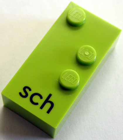 Lego Braille Brick 2 x 4 with 3 Studs ⠱ and 'sch'