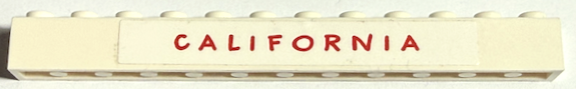 Lego Brick 1 x 12 with Red 'CALIFORNIA' Pattern (Sticker) - Set 40346 / White