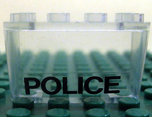 Lego Windscreen 2 x 4 x 2 Inverted with Black 'POLICE' Pattern (Sticker) - Set 6384