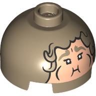 Lego Brick Round 2 x 2 Dome Top with Light Nougat Bloated Face print / Dark Tan