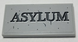 Lego Tile 2 x 4 with 'ASYLUM' and Stone Pattern (Sticker) - Set 70912 / Light Bluish Gray