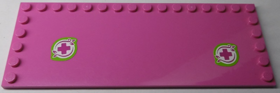 Lego Tile, Modified 6 x 16 with Studs on Edges with Two Magenta Crosses with Lime Border Pattern (Stickers) - Set 41038 / Dark Pink