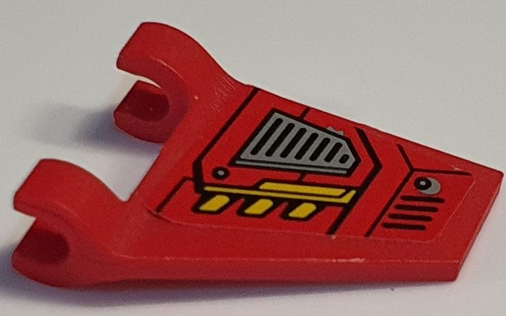 Lego Flag 2 x 2 Trapezoid with Flared Edge with Black Armor Plates Outline, Rivets, Yellow Highlights and Air Vent Pattern Model Left Side (Sticker) - Set 80040 / Red