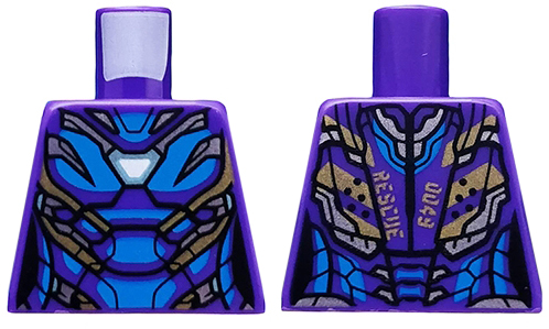 Lego Torso Female Armor, White Arc Reactor, Blue Panels and Gold Trim Pattern / Dark Purple
