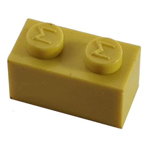 Lego Modulex Brick 1 x 2 with M on Stud / Modulex Lemon
