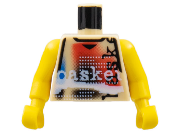 Lego Torso NBA Street Player - 3 Color Shirt, Basket Text Pattern / Yellow NBA Arms
