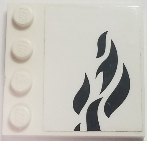 Lego Tile, Modified 4 x 4 with Studs on Edge with Black Flames Pattern Model Left Side (Sticker) - Set 70615 / White