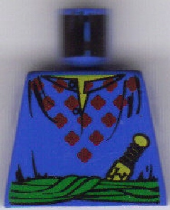 Lego Torso Tunic with Red Diamonds, Green Sash, Yellow Dagger and Neck Pattern / Blue