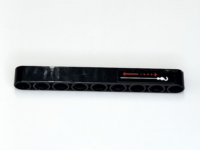 Lego Technic, Liftarm Thick 1 x 9 with Red Broken Double Arrow and White Hook with String Pattern (Sticker) - Set 42069 / Black