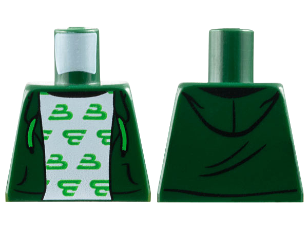 Lego Torso Hoodie, White Shirt with Bright Green Blacktron 'B' Pattern / Dark Green