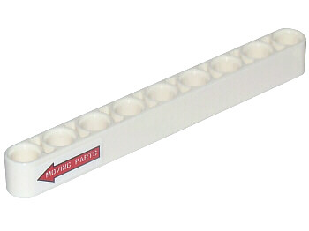 Lego Technic, Liftarm Thick 1 x 9 with Red Arrow Pointing Left and 'MOVING PARTS' Pattern (Sticker) - Set 42025 / White