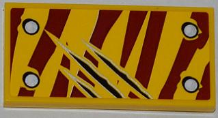 Lego Tile 2 x 4 with 4 Rivets and 3 Claw Scratch Marks on Dark Red Tiger Stripes Pattern Model Bottom Right Side (Sticker) - Set 5886