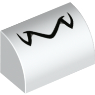 Lego Brick Curved 1 x 2 x 1 No Studs with Jagged Black Line (Dry Bones Mouth) Print / White