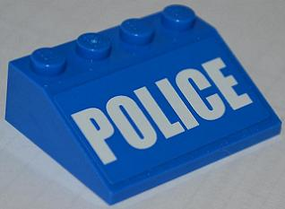 Lego Slope 33 3 x 4 with White 'POLICE' Bold Narrow Font on Blue Background Pattern (Sticker) - Set 4205