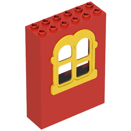 Lego Fabuland, Building, 2 x 6 x 7 with Window, Rectangular Yellow / Red