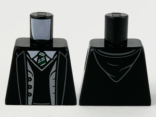 Lego Torso Jacket, Light Bluish Gray Vest, Black Sweater, White Collar, Green and White Tie Pattern / Black
