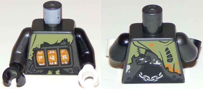 Lego Torso Ninjago Slot Machine Pattern / Black Arm Left / Pearl Dark Gray Arm Right / White Hand Left / Black Hand Right