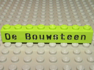 Lego Brick 1 x 8 with Black 'De Bouwsteen' Pattern